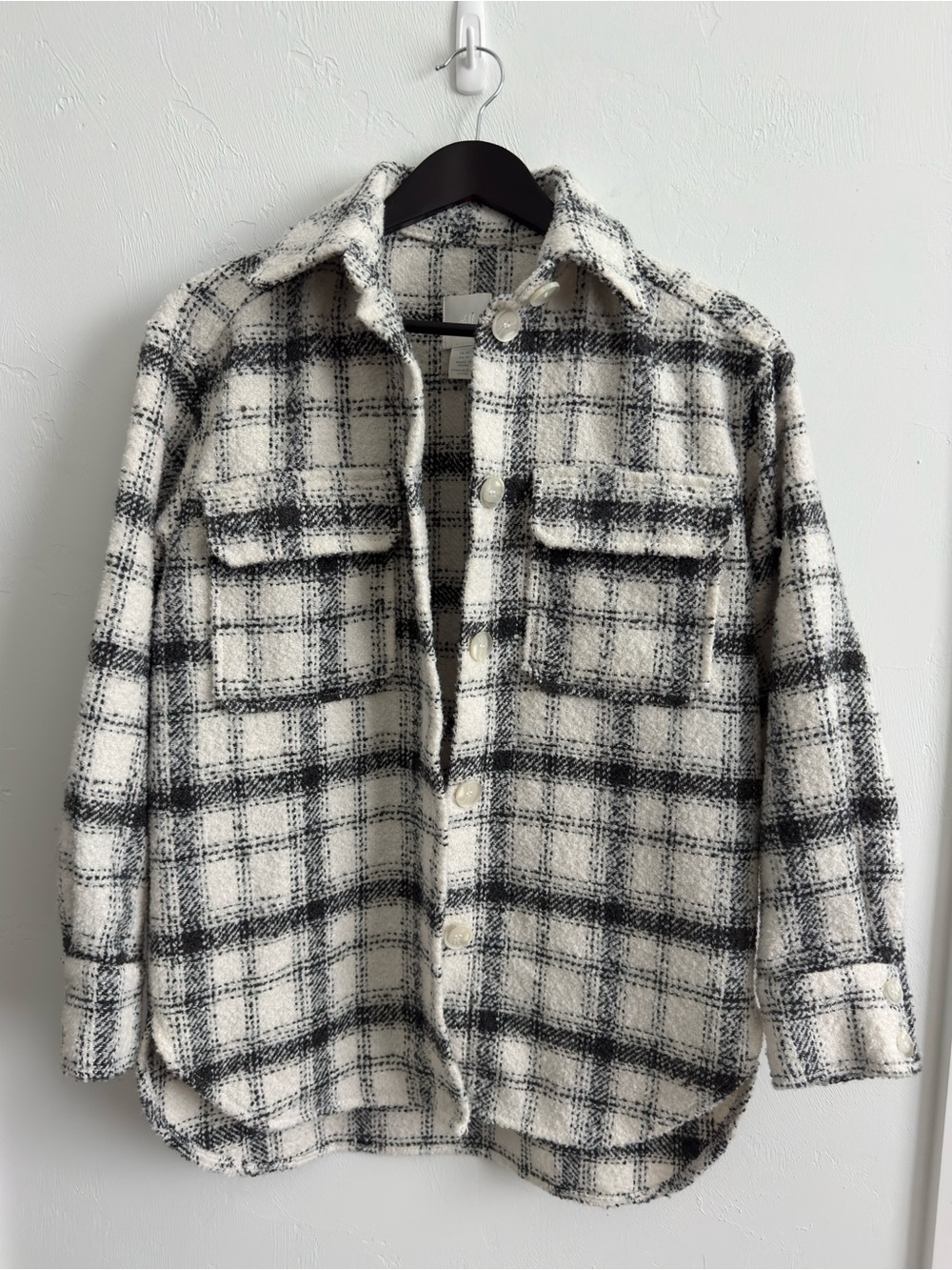 H&M Black White Boucle Tweed Shacket Shirt Jacket XS